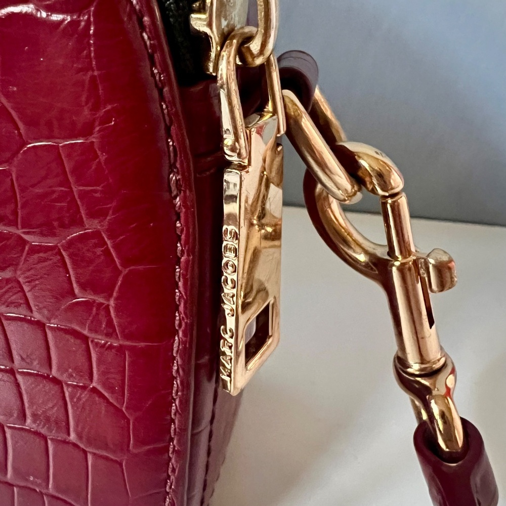 Marc Jacobs Snapshot Croc Embossed Leather Crossbody Bag Red Gold Hardware - Picture 7 of 12